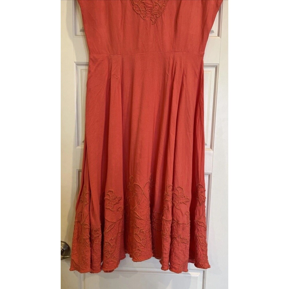 Isaac Micah LIVE! Midi A-line Dress, Size 8, Linen, Embroidery, Peach Pink - Picture 10 of 14